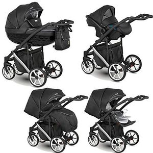 Kinderwagen, 3-in-1 Isofix Buggy autostoel gratis luiertas Gio by ChillyKids Black Silver MG-12 2-in-1 zonder babyzitje