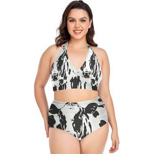 Zwart Wit Melk Koe Stippen Vrouwen Bikini Sets Plus Size Badpak Twee Stukken Hoge Taille Strandkleding Meisjes Badpakken, Pop Fashon, 4XL