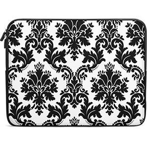 Zwart-wit Damast Grappige Laptop Sleeve Draagtas Messenger Aktetas Beschermhoes voor 10/12/13/15/17 Inch