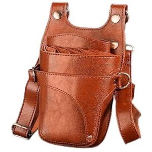 FOVAOK Multifunctionele Bruin PU Lederen Haar Schaar Tas Clips Tas Kappers Kapper Schaar Holster Pouch Houder Case met Riem, Bruin, 2PCS