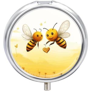 Bee Love Honing Kleine Pillendoos 3 Roosters Reizen Pillendoosje Draagbare Dagelijkse Pillenorganisator met Anti-Mengen Ontwerp Gemakkelijk op te halen Medicijnen voor Medicatie, Vitamine