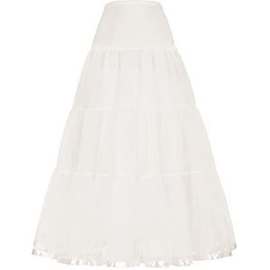 Dames halfslip lange petticoat gegolfde crinoline vintage bruiloft bruids petticoat voor trouwjurken onderrok (kleur: ivoor, maat: S-M)