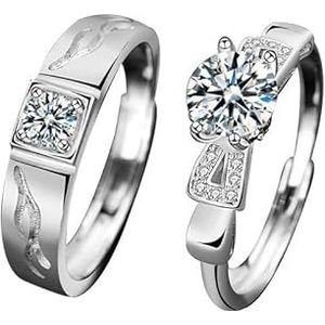 Een hert heeft je koppelring ring 925 zilveren moissan simulatie diamanten ring Kerstversieringen open hand sieraden (Color : Women's 1 carat, Size : Adjustable opening)