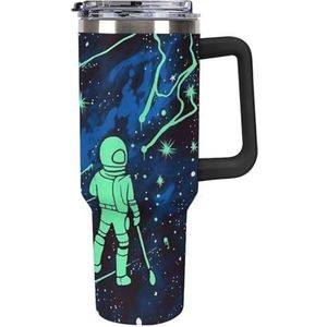 FHESDCW Glow In The Dark Grote Capaciteit Auto Cup 40oz RVS Tumbler met Handvat Geïsoleerde Water Fles met Stro En Deksel Gedrukt Mokken Past in Auto Bekerhouder
