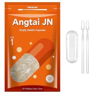 Angtai JN Lege capsules maat 1 - transparante gelatinecapsules leeg (500 tellen) met twee Miro Lab-lepels - gelcapsules leeg - DIY pure rundercapsulevulling - koosjer, glutenvrij -
