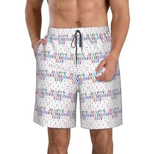 PHTZEZFC Stars and Happy Fathers Day Print strandshorts voor heren, zomershorts met sneldrogende technologie, licht en casual, Wit, S