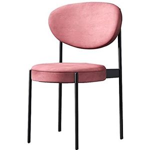 GEIRONV 1 Stuk Fluwelen Eetkamerstoelen,voor Woonkamer Slaapkamer Bureaustoel Rugleuning Smeedijzer Zwarte Benen Lounge Stoel Eetstoelen (Color : Pink)