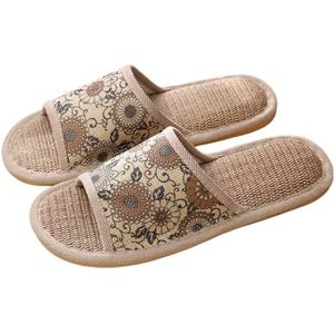 MKLHAVB Stof Thuis Slippers Indoor Koppel Linnen Slippers Houten Vloer Voor Thuis Antislip Slippers Voor Mannen En Vrouwen In Lente En Zomer Slippers Indoor Schoenen, Bruin, 44-45(260mm)