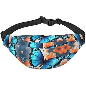 Waterdichte polyester heuptas met - lichtgewicht en duurzame crossbodytas voor mannen en vrouwen Canadese Smokey Mountain Cliff, Blauwe Vlinder, Eén maat