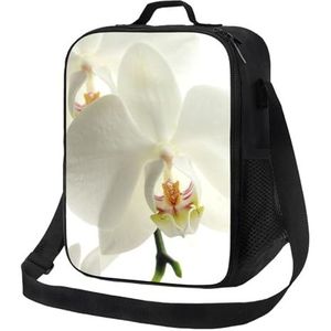 EgoMed Lunchtas, duurzame geïsoleerde lunchbox herbruikbare draagtas koeltas voor werk schoolbloemen witte bloemen orchidee elegant modern trendy