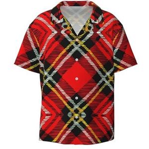 EdWal Geruite Rode en Zwarte Print Heren Korte Mouw Button Down Shirts Casual Losse Fit Zomer Strand Shirts Heren Jurk Shirts, Zwart, 4XL