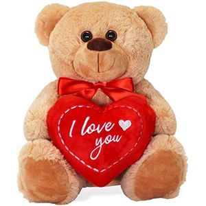 Matches21 Teddybeer met hart/hartteddy, I Love You, lichtbruin/beige, 25 cm, knuffeldier, knuffeldier, cadeau-idee vriendin, klassieker