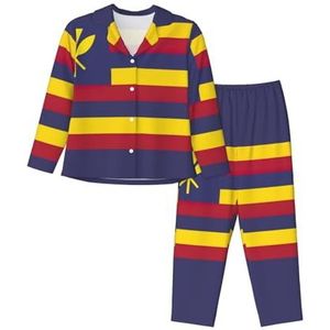 JEJEA Vlag van het Koninkrijk Hawaï print Comfy 2-delige nachtkleding lounge set pyjama set lange mouwen nachtkleding nachtkleding, Zwart, S