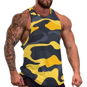 Gele Camouflage Heren Tank Top Grafische Mouwloze Bodybuilding Tees Casual Strand T-Shirt Grappige Gym Spier