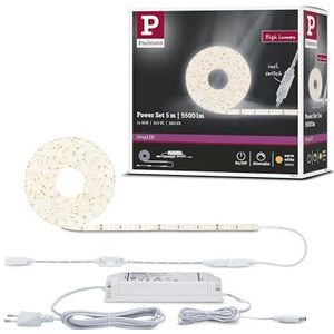 Paulmann 78957 LED strip SimpLED Power 5 m met snoerdimmer 1100lm/m incl. 1x50 watt IP44 dimbaar lichtband wit lichtstrip kunststof 3000 K