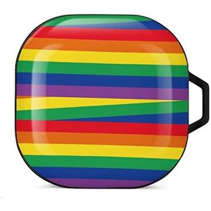 Regenboog kleur lijn lijn oordopjes hoesje compatibel met Samsung hard shell beschermhoes zwart-stijl