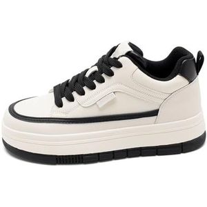 kumosaga Chunky Platform sneakers for dames, 2024 Nieuwe veterschoenen van echt leer met veters, Comfortabele Platform Casual schoenen for dames (Color : Beige black, Size : 39 EU)