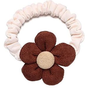 Meisjes hoge stretch paardenstaart elastische stof haarband haartouw hoofddeksels (bloemen, beige)