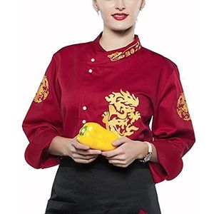 YWUANNMGAZ Chef-kok jas heren dames lange mouw kookjas unisex keuken gebak kleding restaurant ober uniform ademend food service top (kleur: rood, maat: B(L))