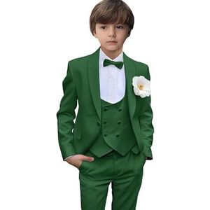 Leader of the Beauty Jongen 3 Stuks Smoking Suits Slim Fit Bruiloft Pak Een Knop Blazer Broek Vest Set Solid Smoking, Groen, 8 Jaren