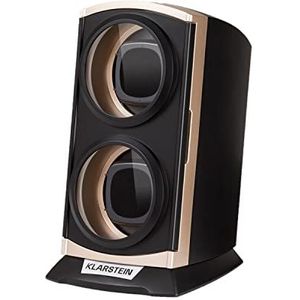 KLARSTEIN St. Gallen Premium watchwinder, 2 horloges, 4 snelheden, 3 rotatiemodi, acrylglas kijkvenster, blauwe LED-verlichting, stil, slijtvast, duurzaam kunststof, zwart/champagne