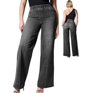 Pull-on-jeans met wijde pijpen | Buikaanscherping Loose Fit Jeans met hoge taille,Stijlvolle jeans met verouderde look zonder ritssluiting voor strand, vakantie, thuis, werken, feest, Mingchengheng