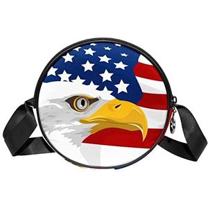 Ronde Crossbody Tas Messenger Bag Purse voor Vrouwen Amerikaanse Bald Eagle en USA Flag, Meerkleurig, 6.7x6.7x2.3 in, Sling Rugzakken
