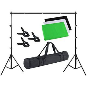Aufun Professionelles Fotostudio Set 1.8 x 2.8M mit Draagtas en Statief, 3 x Vliesachtergronddoeken (Wit Zwart Groen), Fotouitrusting voor Green Screen Portret en Video-opname