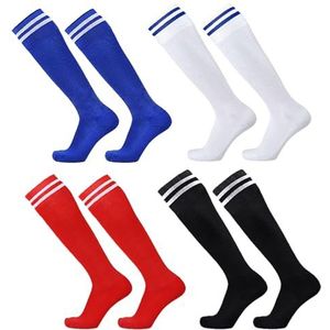 PLATEYTR 4 paar kindervoetbalsokken, kniehoge voetbalsokken, sportsokken trainingssokken, ademende elastische kniekousen, jongens en meisjes voetbaltraining hardloopsporten etc.