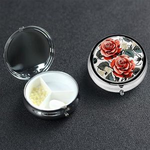 Bloemen Rose Klimop met Bladeren Lente Pil Case 3 Compartiment Pillendoos Draagbare Metalen Pil Organizer Leuke Reizen Pil Container Vitamine Organizer voor Portemonnee Pocket Reiscadeau