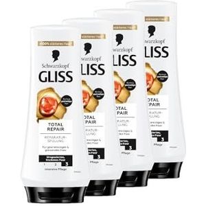 Gliss Total Repair Conditioner (4 x 200 ml), haarconditioner herstelt droog, beschadigd haar, verzorgende spoeling voor tot 90% minder haarbreuk