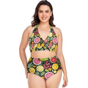 Tropisch Fruit Citroen Oranje Vrouwen Bikini Sets Plus Size Badpak Twee Stukken Hoge Taille Strandkleding Meisjes Badpakken, Pop Mode, L