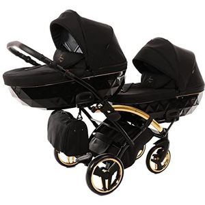 Junama Duo S-Line Kinderwagen voor broers en zussen van SaintBaby Black and Gold 02 3-in-1 met babyzitje