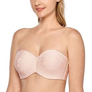 DELIMIRA Dames Strapless Minimizer Bh Voor Grote Buste Beugel Niet-gewatteerde Jacquard Abrikoos Roze 85H