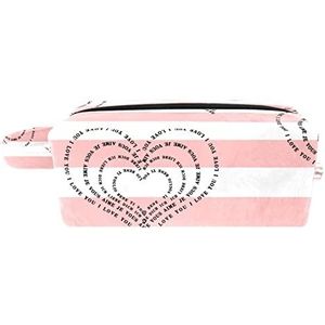 Cosmetische tas,kleine handtas make-uptas voor damesportemonnee,Roze Strepen Hart,make-uptasjes voor op reis