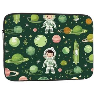 Groen patroon met astronaut en raket Laptop Sleeve Bag voor Vrouwen, Schokbestendige Beschermende Laptop Case 10-17 inch, Lichtgewicht Computer Cover Bag, ipad case