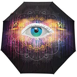 Lichtblauw Art Eye Automatische Paraplu Winddicht Opvouwbare Paraplus Auto Open Sluiten voor Meisjes Jongens Vrouwen, Patroon, M