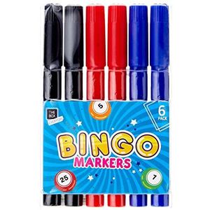 THE BOX EVERYDAY Lucky Bingo Plastic Markers (14cm x 1.5cm) Pack van 6 - Verschillende kleuren (rood, blauw, zwart), perfect voor bingo-avonden, games en meer