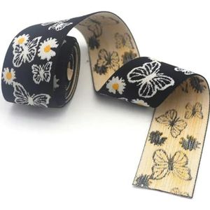 50mm vlinderpatroon rubberen elastische band jacquard ambachtelijke singelband tailleband DIY naaien hoofdtooi kleding tas accessoires-zwart-50mm-1M