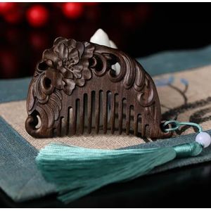 Kam van natuurlijk perzikhout met bloemen en vogels, 8 cm, kleine kam voor hoofdmassage