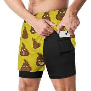Shit Emoticons on Yellow Funny Swim Trunks met Compressie Liner & Pocket Voor Mannen Board Zwemmen Sport Shorts