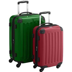 HAUPTSTADTKOFFER - Alex - 2-delige kofferset harde schaal glanzend, middelgrote koffer 65 cm + handbagage 55 cm, 74 + 42 liter, TSA, groen-rood, 65 cm, Kofferset