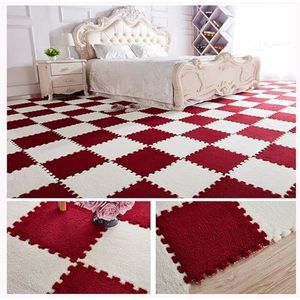 Zeyeo 32 Stuks 12x12 Inch Pluche In Elkaar Grijpende Schuimrubberen Vloermatten - Zachte Vierkante Tegels Voor Decoratie Van De Speelkamer Thuis Met Doe-het-zelf-functie Om Te Snijden(Red+White)