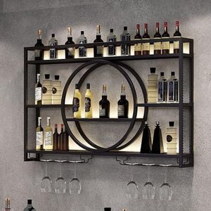 Bar Planken Wandmontage, Mini Bar Drankfles Display Plank, Wandmontage Drank Display Bar Planken met Wijnglas Rack, voor Keuken, Woonkamer, Zwart