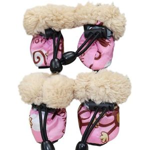 Hondensokken, hondenschoenen 4 stks/set waterdichte winter huisdier hondenschoenen anti-slip regen sneeuwlaarzen schoeisel dik warm voor kleine katten puppy honden sokken slofjes (roze, 7)