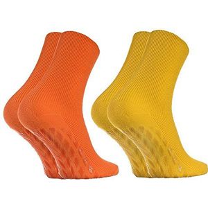 Rainbow Socks - Man Vrouw Diabetes Sokken Anti-Slip Katoen Zonder Elastiek - 2 Paar - Geel Oranje - Maat EU 39-41