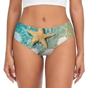 ASFgda Dames ademend strand zeester sint-jakobsschelp print ondergoed, stretch perfect ondergoed, super zacht comfortabel, verkrijgbaar in grote maten, Zwart, XS
