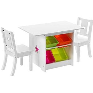 Kindertafel met stoeltjes van hout - 1 tafel en 2 stoelen voor kinderen - Met veel opbergruimte - Kleurtafel/speeltafel/knutseltafel/tekentafel/zitgroep set - Decopatent
