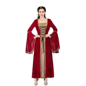 Dames Renaissance Ierse Deluxe Fluwelen Jurk Victoriaanse Middeleeuwse Lange Jurk Retro Fancy Gown Halloween Cosplay Kostuum Plus Size-wijnrood-L