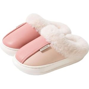 kumosaga Fuzzy huispantoffels for dames, pluizige memory foam suède pantoffels met nepbontkraag, winterhuisschoenen for binnen en buiten (Color : Pink, Size : 39-39.5)
